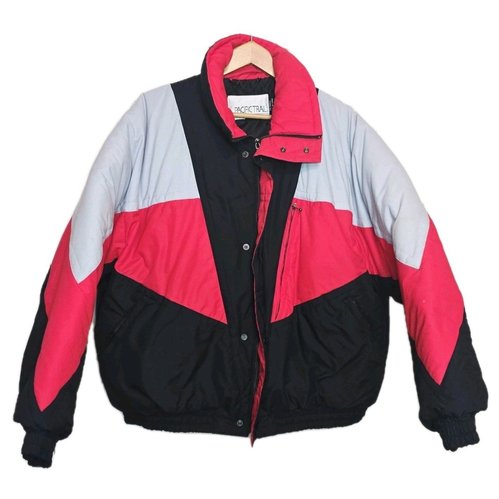 VTG Pacific Trail Puffer Winter‎ Jacket Mens Sz L Fowl Feather Down Color Block